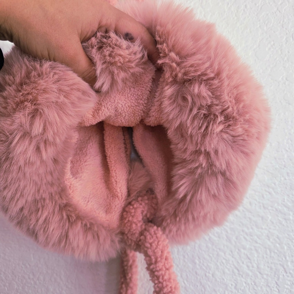 Pink Knit Beanie With Faux Fur Trim and‎ Bunny Ears - Picture 4 of 5